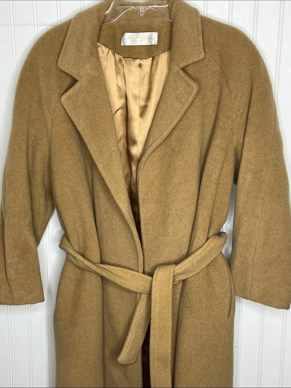 Womens Camel Belted Trench Coat with Notched Collar